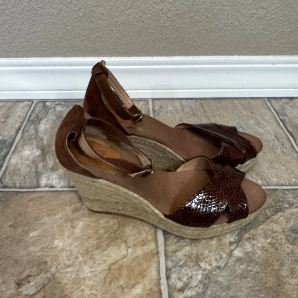 Nisolo Espadrille Wedge Sandals‎ Ankle Strap Brown Snake Print Size 7